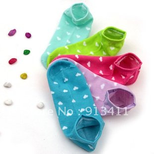 Free shipping!Wholesale candy color summer socks boat women heart-shaped sock slippers