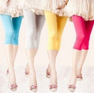 Free shipping wholesale Candy colors ice silk fabrics even mouth seven points render pants ice silk 7 minutes of pants