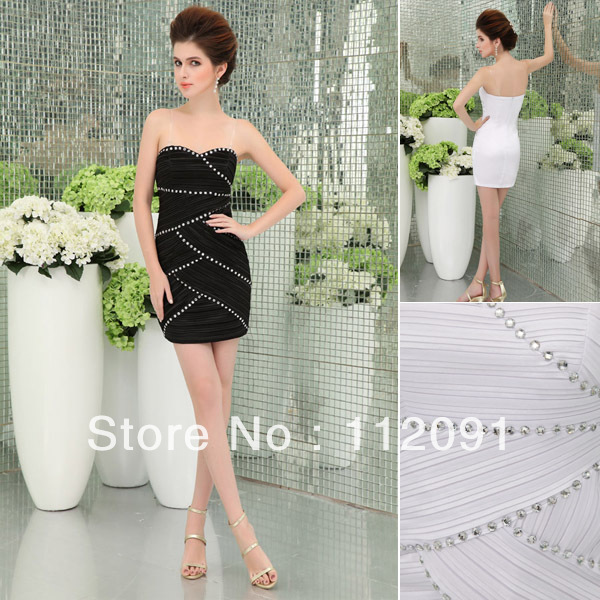 Free shipping Wholesale Cheap Sexy Black White Beads Women's Stretch Mini Night Clubwear Party Prom Cocktail dresses 2013