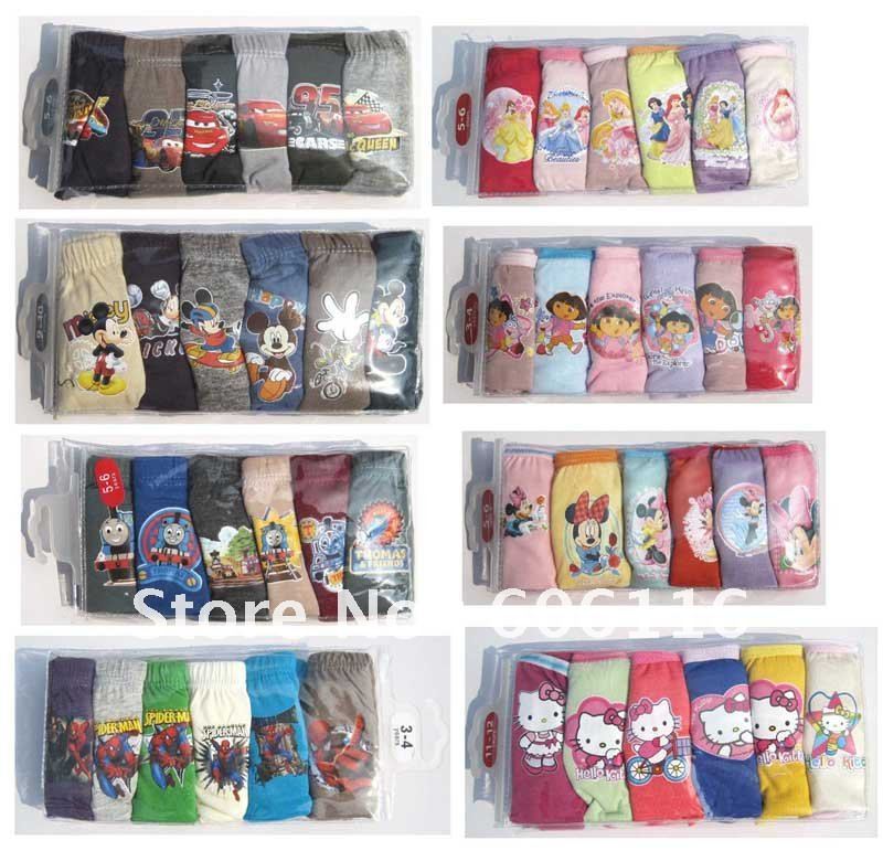 Free shipping Wholesale Children Cartoon Cotton Underewear / briefs with 7sizes, 36pcs briefs(6packs) per lot-AL001