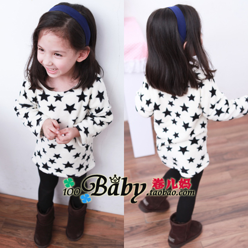 Free shipping wholesale children's clothing girls new winter five-pointed star coral cashmere sweater children's T-shirts.