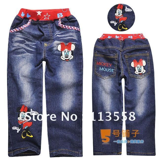 Free Shipping+wholesale children's jeans with mickey mouse,girl's blue long jeans for spring and autumn,kids' clothes ,pants