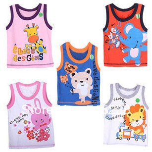 Free shipping Wholesale Children's sleeveless cartoon vest Summer candy colors sleeveless