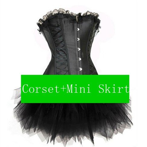 Free Shipping Wholesale Corset black  corset with lace ruffle trim Corset Sexy Busiter Sexy Lingerie S-2XL (W3306-1)