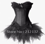 Free Shipping Wholesale Corset Black corset with lace ruffle trim Corset Sexy Busiter Sexy Lingerie S-2XL (W3308-2)