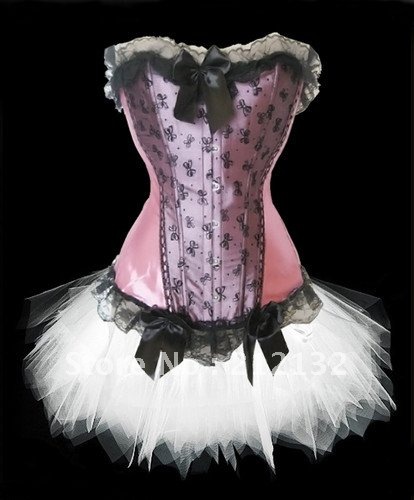 Free Shipping Wholesale Corset Pink & Black  corset with lace ruffle trim Corset Sexy Busiter Sexy Lingerie S-2XL (W3305-2-1)