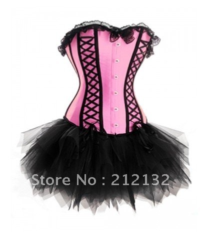 Free Shipping Wholesale Corset pink corset with lace ruffle trim Corset Sexy Busiter Sexy Lingerie S-2XL (W3306-3)