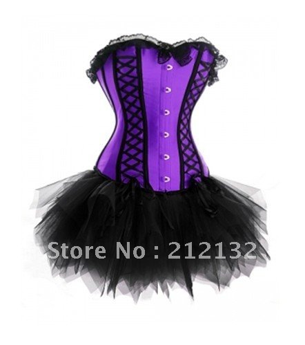 Free Shipping Wholesale Corset purple  corset with lace ruffle trim Corset Sexy Busiter Sexy Lingerie S-2XL (W3306-2)