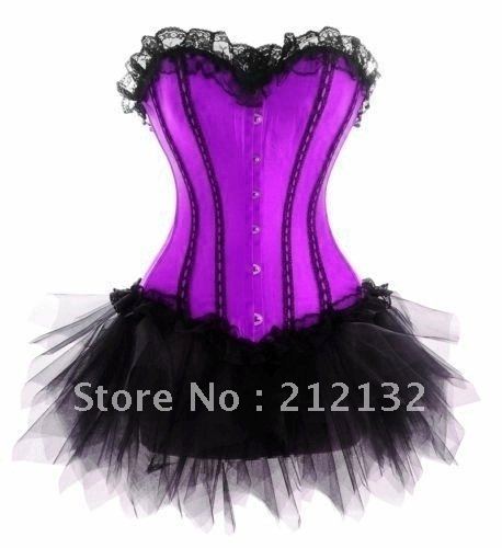 Free Shipping Wholesale Corset Purple  corset with lace ruffle trim Corset Sexy Busiter Sexy Lingerie S-2XL (W3307-3)