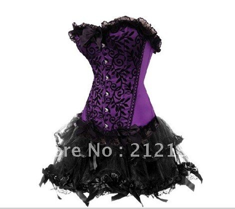 Free Shipping Wholesale Corset Purple Corset with Mini Skirt S-2XL(W3303)
