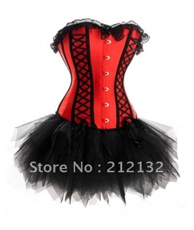 Free Shipping Wholesale Corset red corset with lace ruffle trim Corset Sexy Busiter Sexy Lingerie S-2XL (W3306-4)