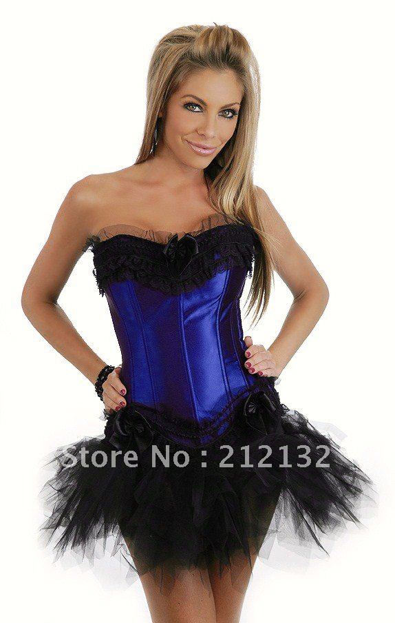 Free Shipping Wholesale Corset Sexy corset with lace ruffle trim Corset Sexy Busiter Sexy Lingerie S-2XL (W3308-4)
