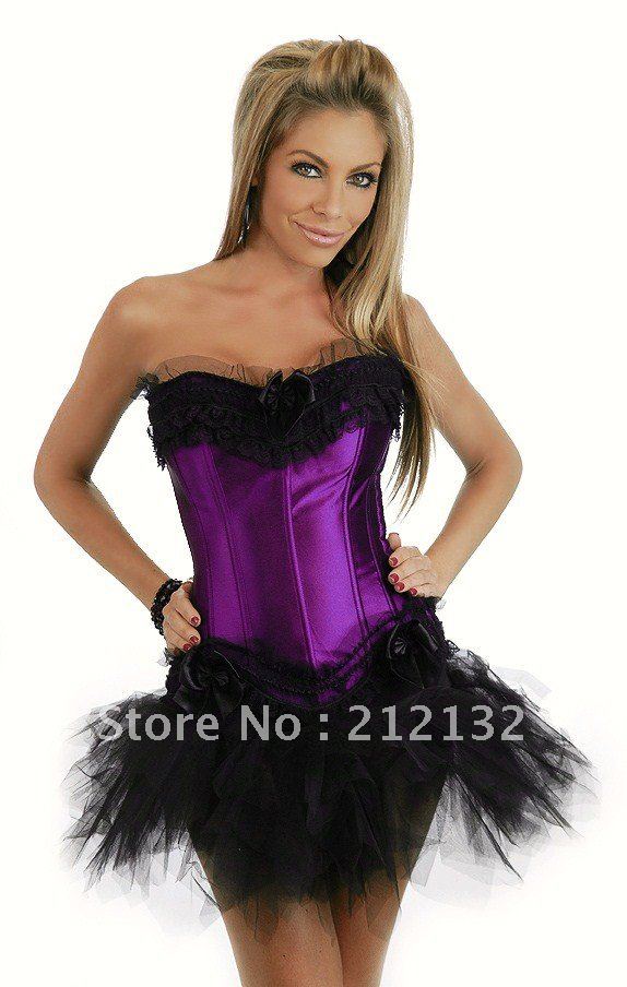 Free Shipping Wholesale Corset Sexy corset with lace ruffle trim Corset Sexy Busiter Sexy Lingerie S-2XL (W3308-5)