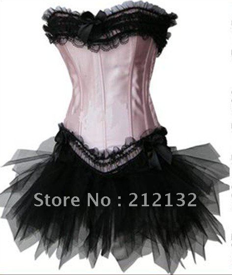 Free Shipping Wholesale Corset Sexy corset with lace ruffle trim Corset Sexy Busiter Sexy Lingerie S-2XL (W3308-6)