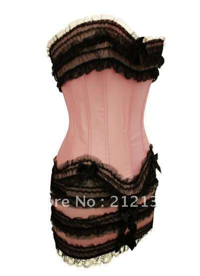 Free Shipping Wholesale Corset Sexy corset with lace ruffle trim Corset Sexy Busiter Sexy Lingerie S-2XL (W3308-9)