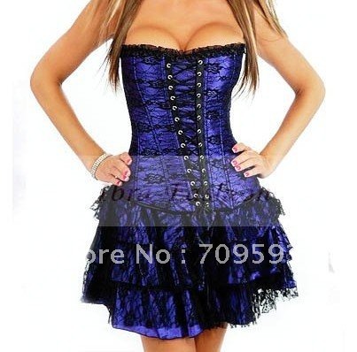 Free Shipping Wholesale Corsets dress blue color Sexy  Lingerie 8197