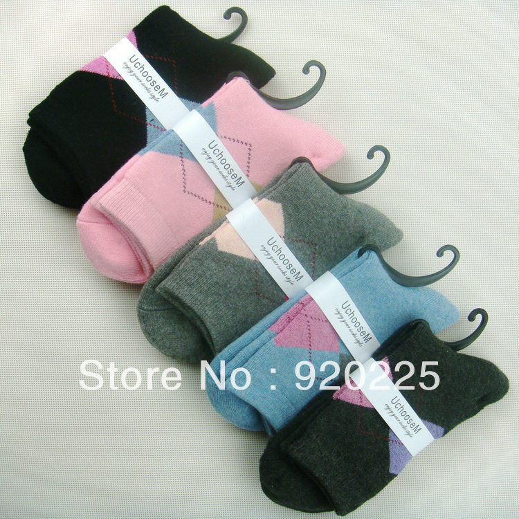 Free shipping wholesale cotton thickening diamond lattice Ms. terry socks