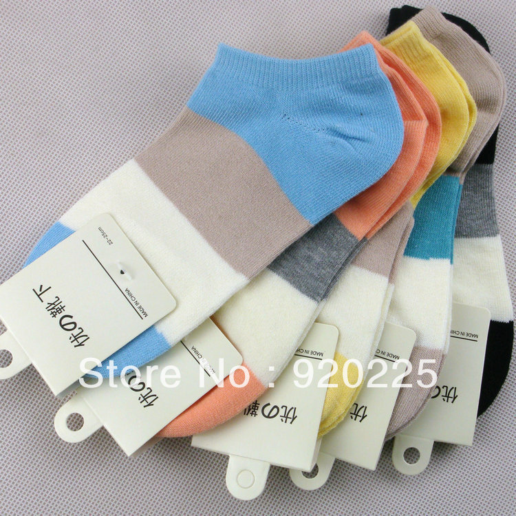 Free shipping wholesale cotton without bone hit the color stripes women ship socks
