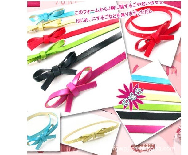 Free Shipping Wholesale,cute candy colorful Bowknot Thin Belt, fashion pu leather belt for woman