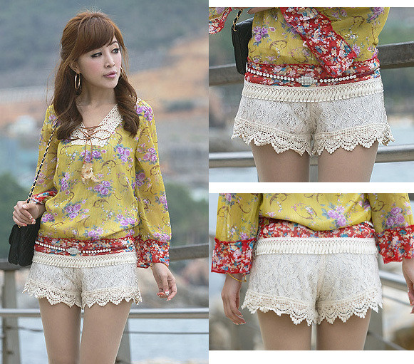 Free Shipping Wholesale Cute full lace decoration all-match women hot pants, summer shorts for women, MOQ: 1pc MY92272SK