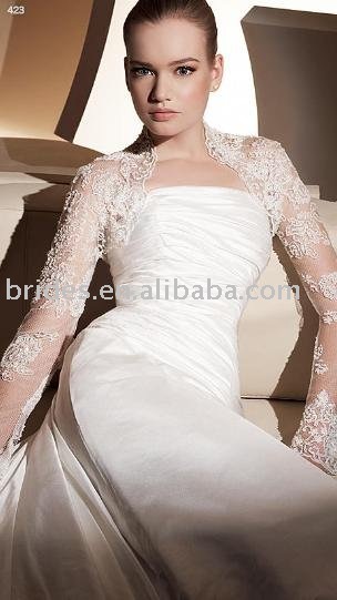 Free shipping wholesale fashion long sleeves with lace unique bridal jacket,white color bridal wedding bolero WJ717