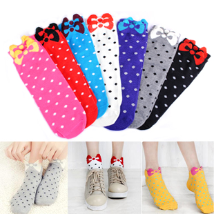 Free Shipping Wholesale Fashion Lovely Bow Colorful Women Socks Cotton Ladies' Socks Polka Dot Adult Short Socks High Quality