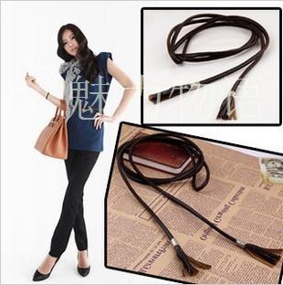 Free Shipping wholesale Fashion Women's belt Plus size belt lengthen leather rope belt bow belt 2 ring tassel belly chain