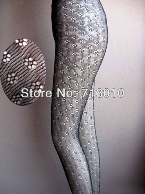 free shipping wholesale flower / floret pattern pantyhose Non open-crotch pantynose Tights leggings women sexy pantihose blk 357