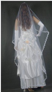 Free shipping wholesale--FREESHIPPING 1LAYER WHITE CATHEDRAL LACE MANTILLA WEDDING VEIL 3M