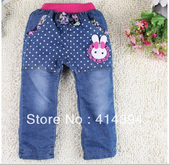 Free shipping, Wholesale girls jeans, kids Minnie Mouse trousers,Children straight denim pants,baby cotton wash water jeans