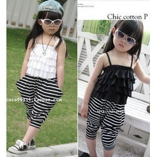 Free Shipping Wholesale girls new summer clothing kids fashion overalls girls striped bib pants 5pcs/lot