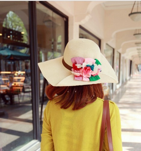 Free Shipping - wholesale hat Three-dimensional flower Korean hat flanging Beach Hat M410