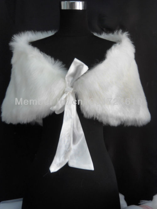 Free Shipping Wholesale Ivory Faux Fur Wedding Bridal Shawl Stole Wraps for Wedding Dress 97cm*30cm In Stock 1006
