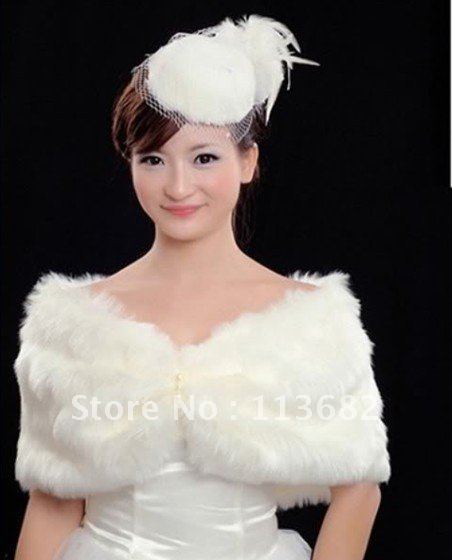 Free Shipping Wholesale Ivory Faux Fur Wedding dress Wedding Accessories Bridal Shawl Wrap Jacket Coat Scarves