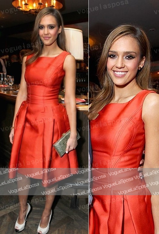 Free shipping wholesale Jessica Alba Cocktail Party Dress mini gown V-Day Cocktails and Conversation