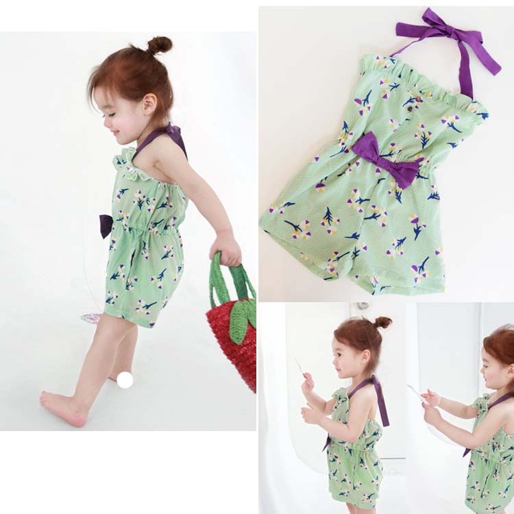 Free Shipping Wholesale kid clothing new summer the girls print lovely Condole belt jumpsuits pants 5pcs/lot