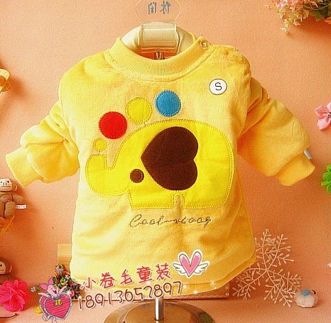 Free shipping wholesale kids keep warm tops baby cartoon undershirt children cotton-padded clothes kids thick overall
