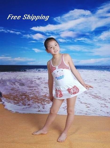 free shipping wholesale kids swimwear swimsuit for girl one piece swimwear kids swimming suit white+red
