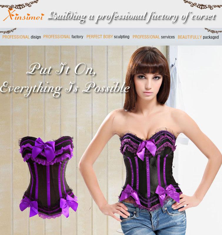 Free Shipping Wholesale Lace Up  Sexy  Purple Overbust Corset,Sexy Underwear