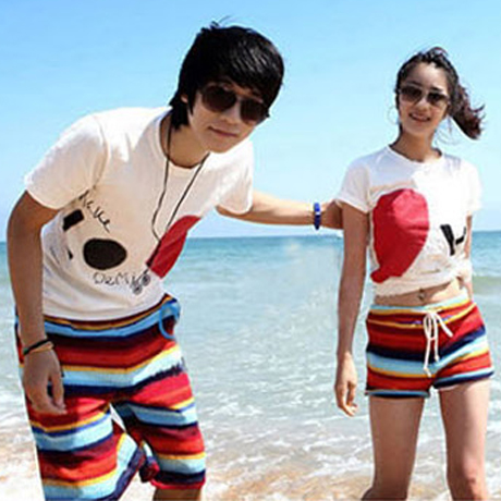 free shipping wholesale Lovers beach pants multicolour stripe fashion lovers sweet