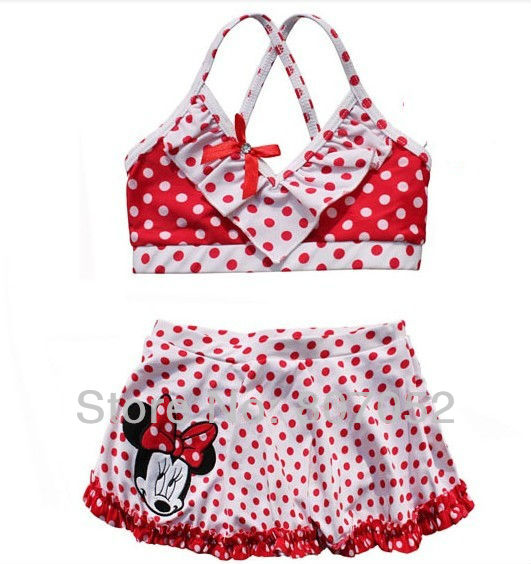 Free Shipping wholesale Minnie Mouse 2 pieces sets swimsuit/swimwear/beach wear/bikini/swimming wear 5sets/lot GS151