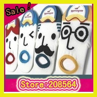 [Free shipping] Wholesale - New Design Creative Novelty Combed Cotton Sock Slipper Unisex Lovers Cute Expression Ankle Socks