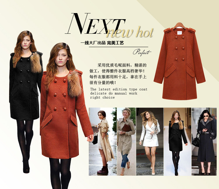 Free Shipping+Wholesale New Europe&US Fashion Women Doulbe Breasted Medium-long Woolen Trench Coat  Hot