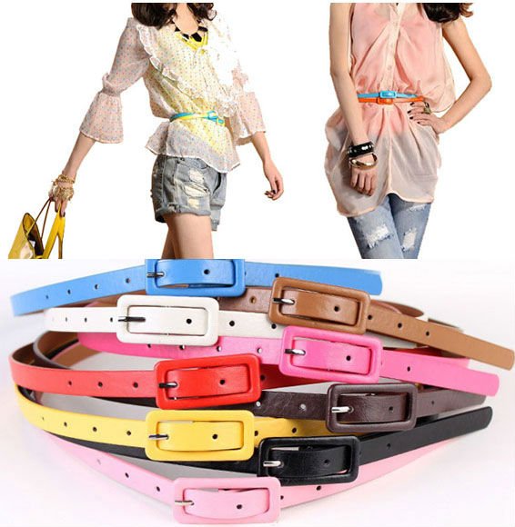Free shipping wholesale New Fashion Women's Cute Nice Candy color leather Thin Belt Buckle lady dress strap 10 colors 9220