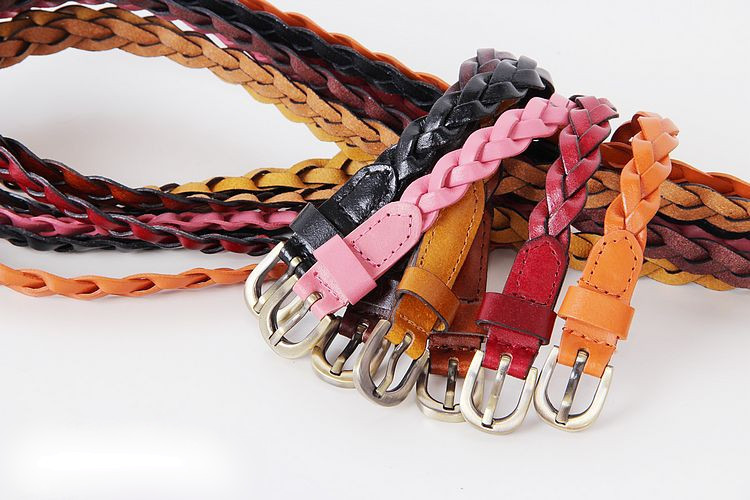 Free Shipping wholesale New Fashion Women's Nice color belt Women's knitted belt thin all-match belt genuine leather