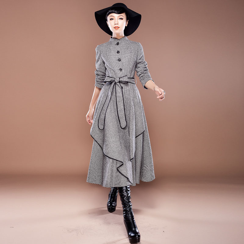 Free shipping wholesale new fashion Women wool coat Slim fit trench coat ladies winter warm plain wool coat trench dress