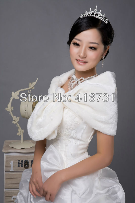 Free Shipping Wholesale New ivory Wedding Dress Faux Fur Wrap Coat Bridal Shawl Accessories WW13012004