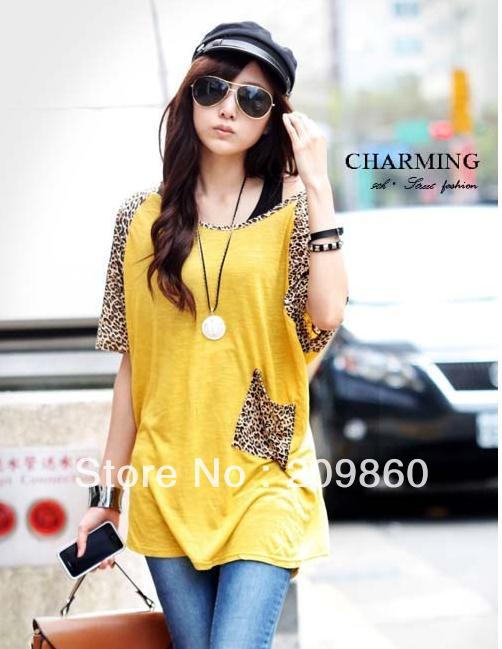 Free shipping ! Wholesale new Korean version of the large size T-shirt leopard color pocket flying squirrel sleeve