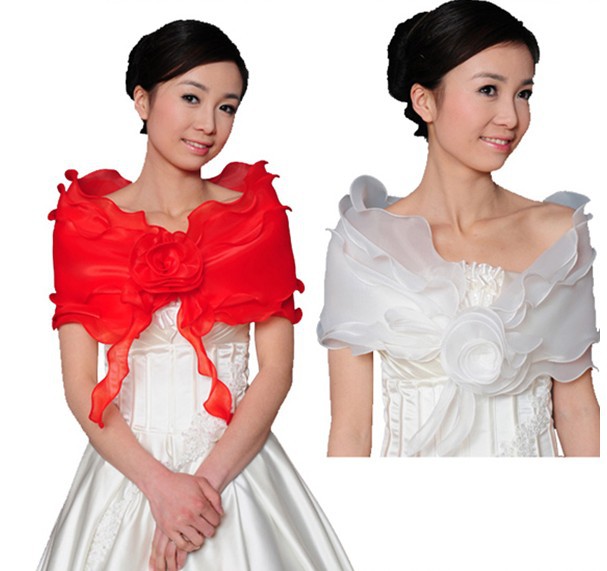 Free Shipping Wholesale New Wedding Dress Red\White Wrap Coat Bridal Shawl Accessories BW9708