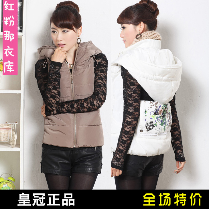 Free shipping Wholesale new winter women Hooded code Slim short paragraph cotton waistcoat 1812